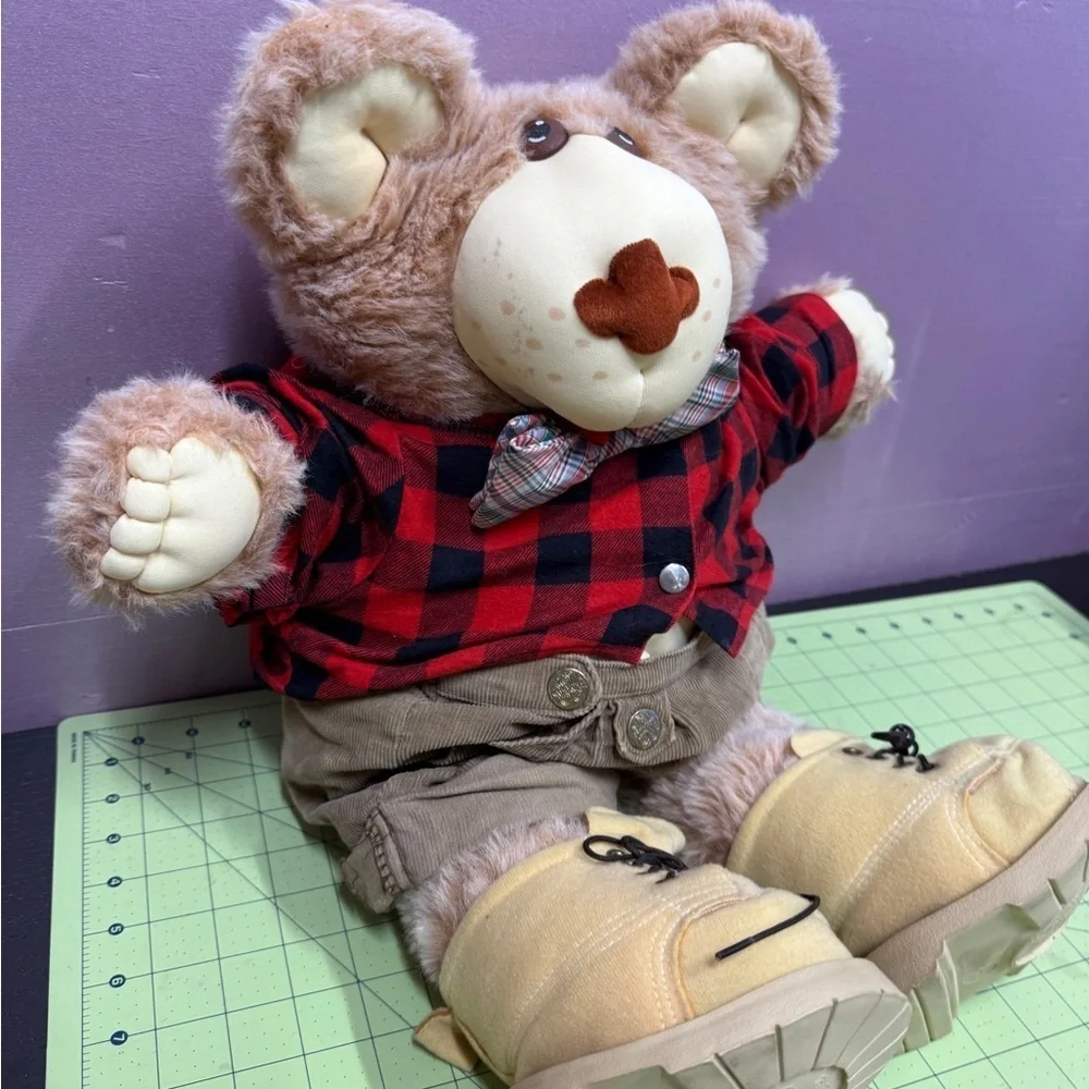 Vintage FURSKINS Red and Black Plaid Stuffed Teddy Bear